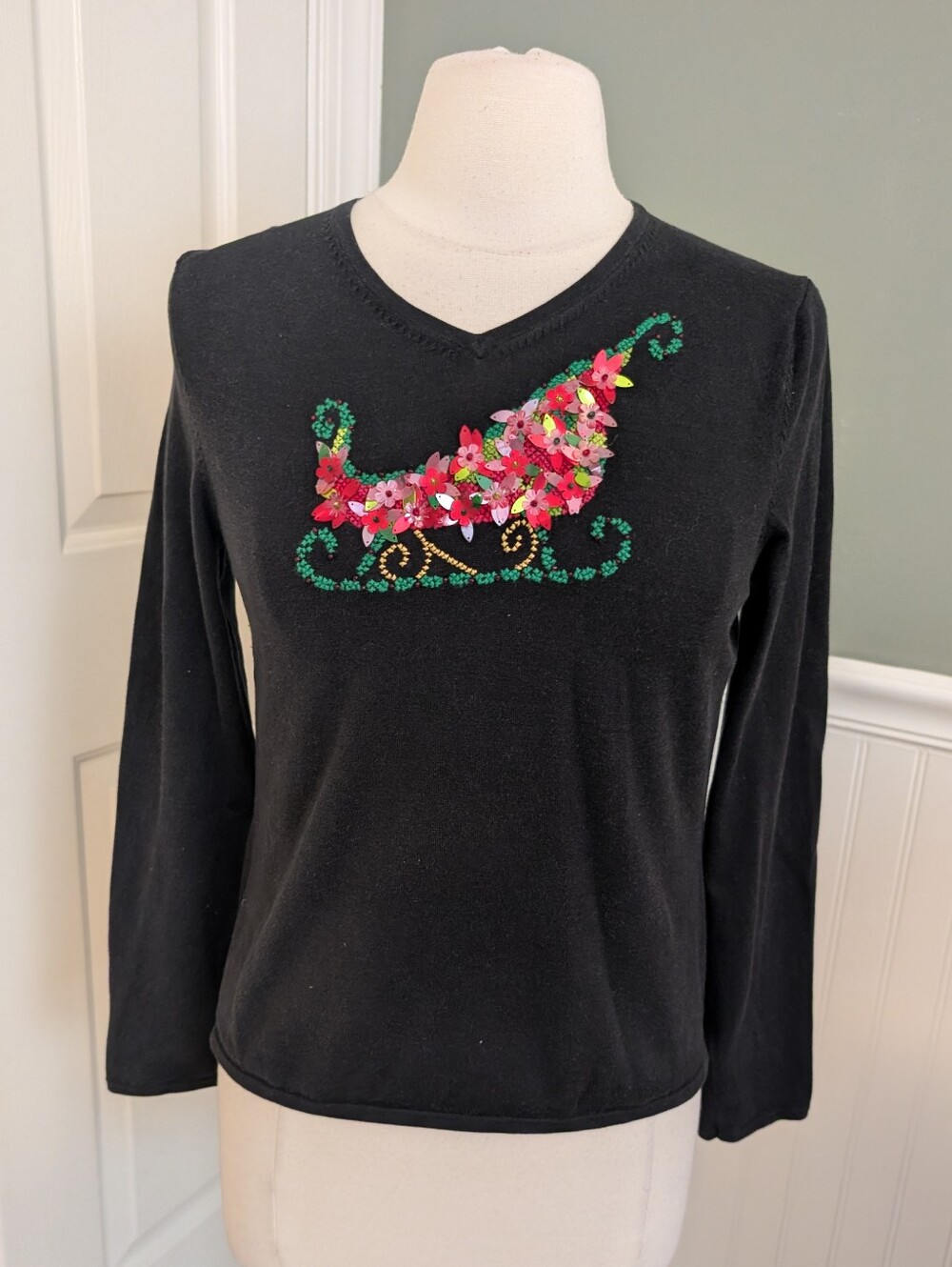 Women's Michael Simon Christmas Sleigh Beads Sequins Medium